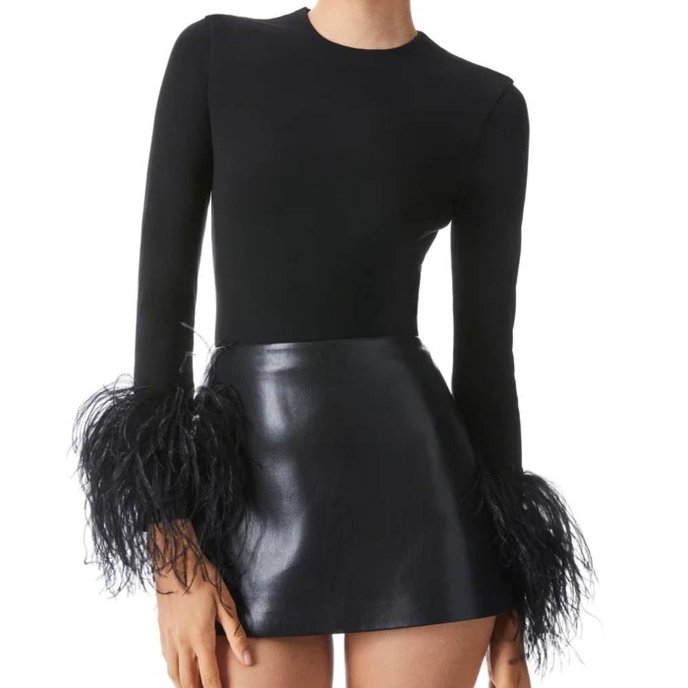 Alice + Olivia Black Delaina Sheer Long Sleeve Top